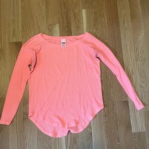 PINK Victoria's Secret waffle Long-Sleeve Pink Scoop-Neck Top